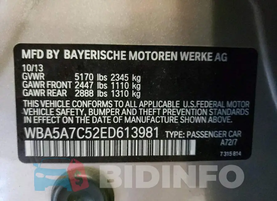 WBA5A7C52ED613981 Photo# 13