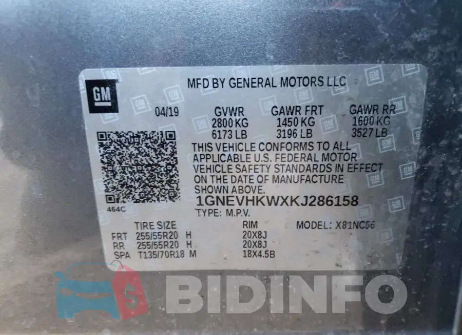 1GNEVHKWXKJ286158 Photo# 14