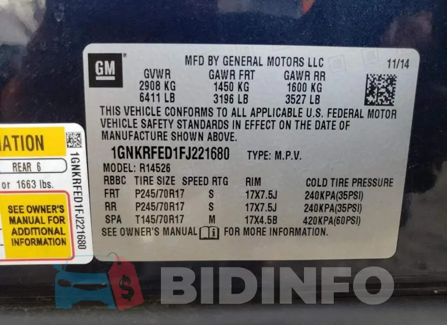 1GNKRFED1FJ221680 Photo# 13