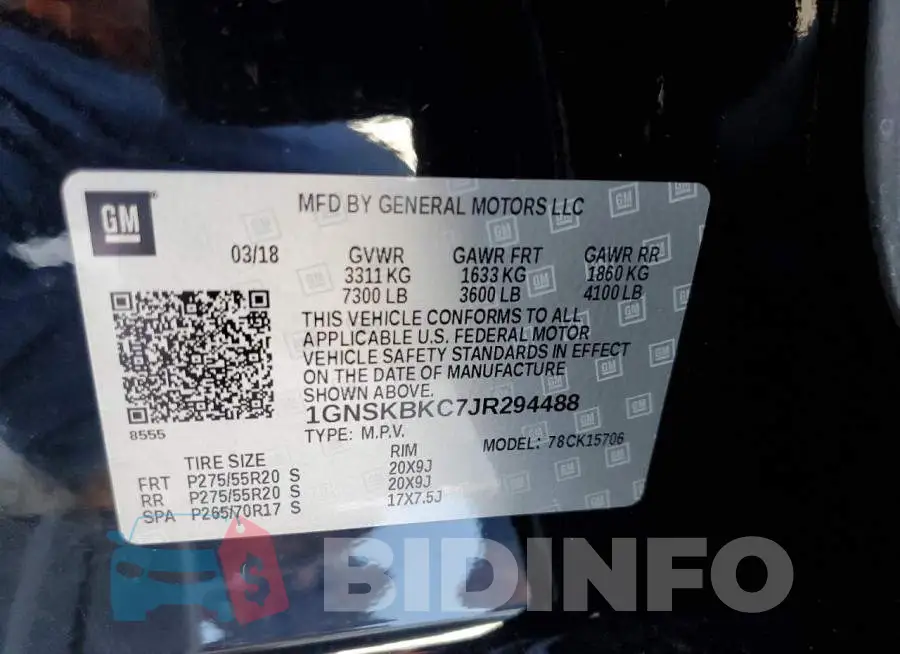 1GNSKBKC7JR294488 Photo# 10