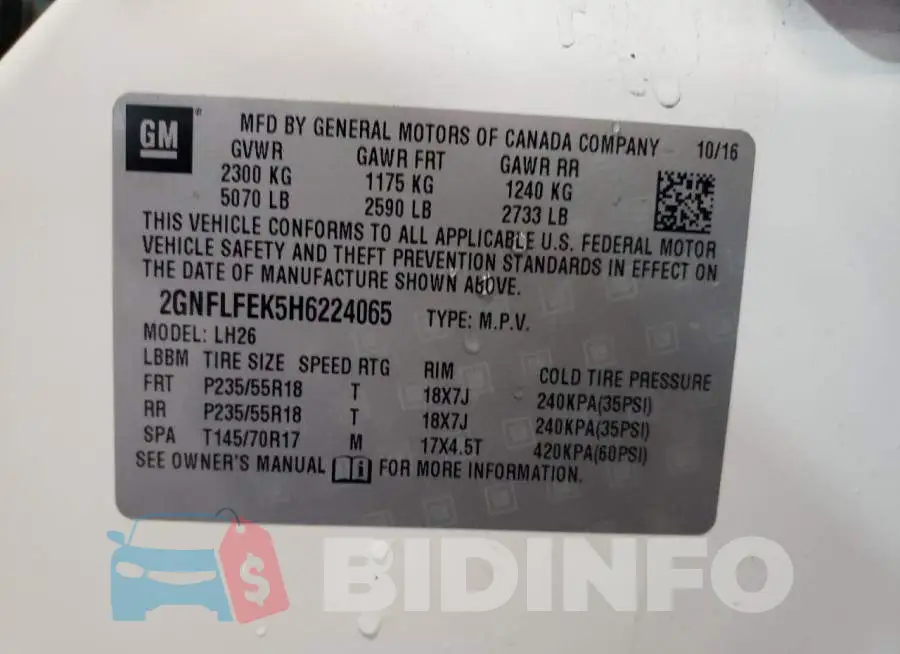 2GNFLFEK5H6224065 Photo# 13