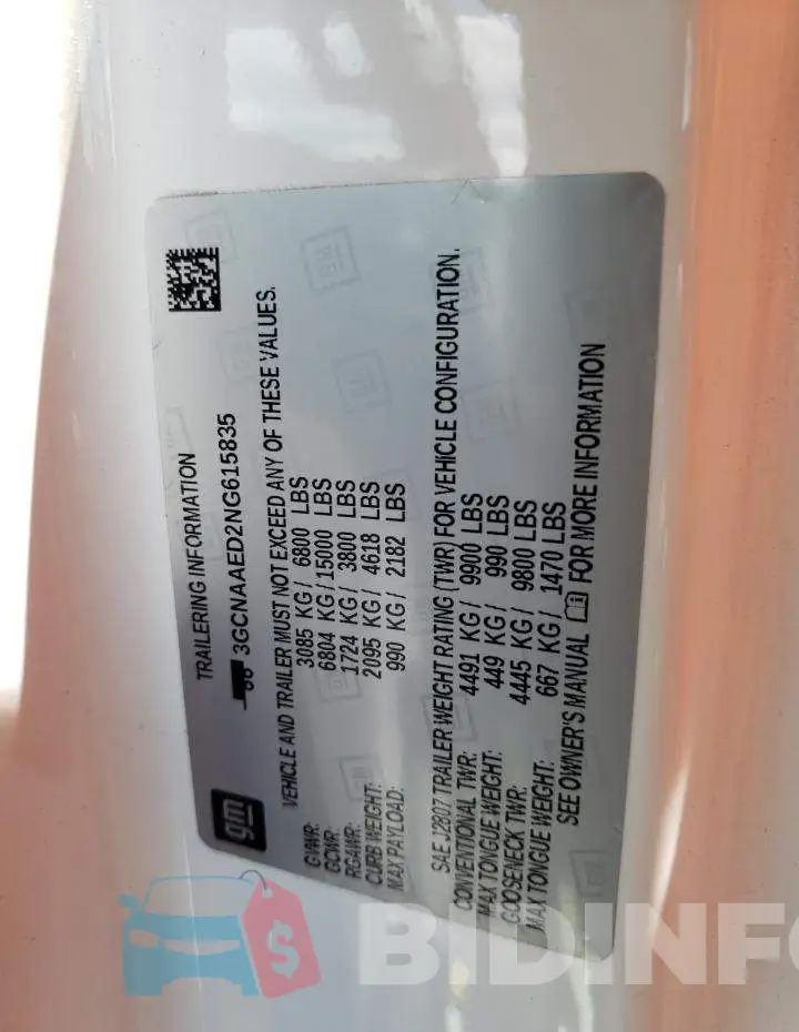 3GCNAAED2NG615835 Photo# 13