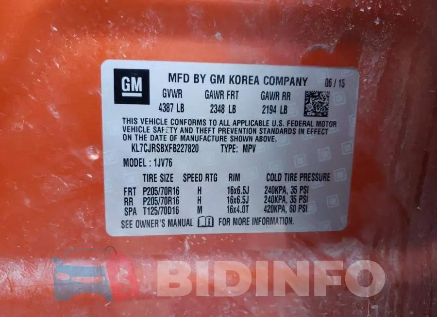 KL7CJRSBXFB227820 Photo# 14