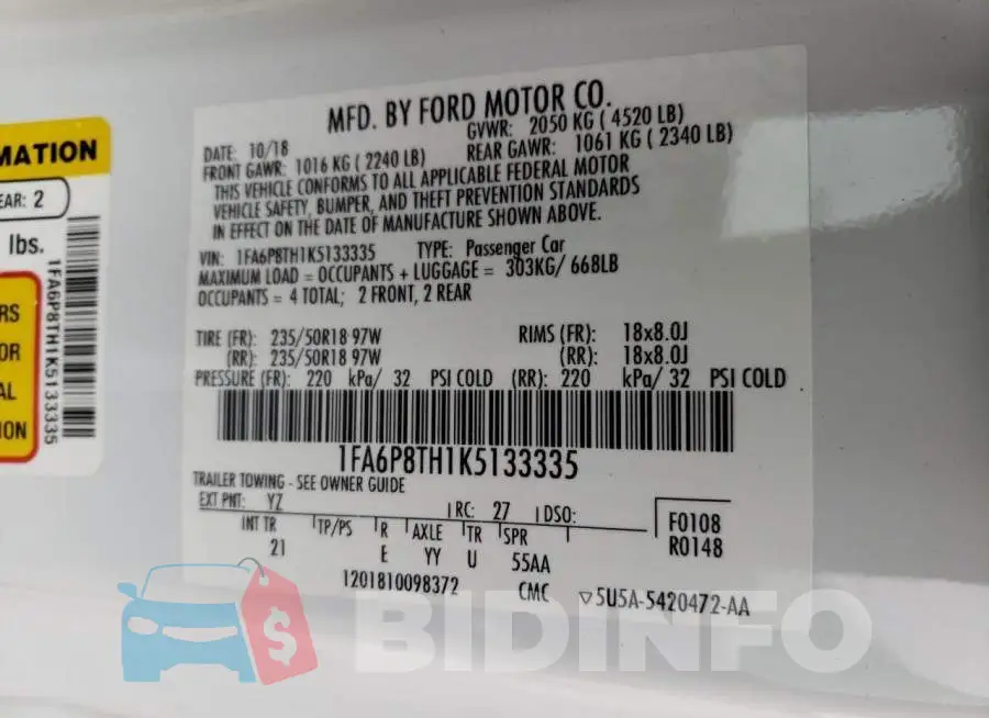 1FA6P8TH1K5133335 Photo# 12