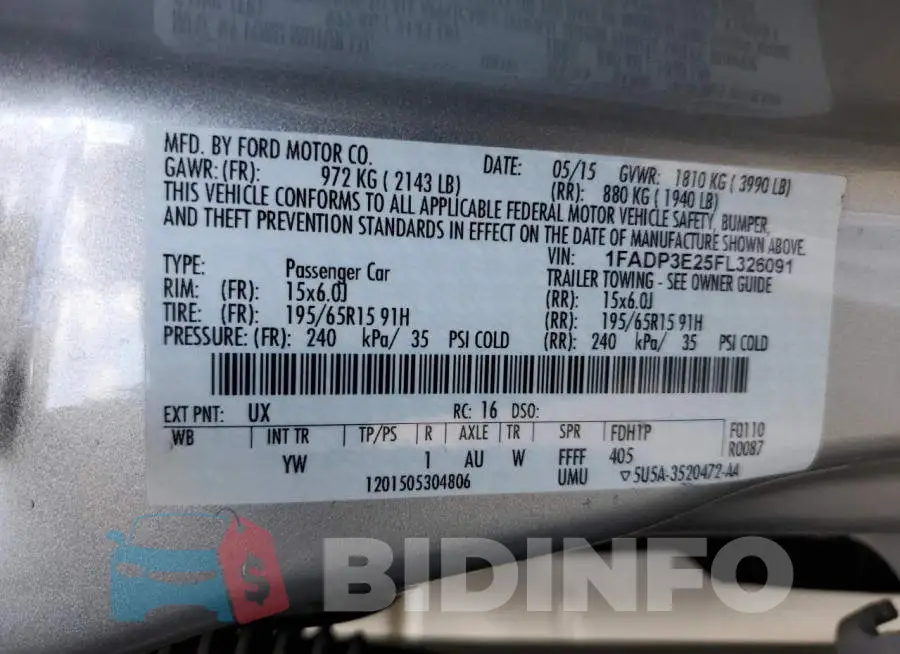 1FADP3E25FL326091 Photo# 12