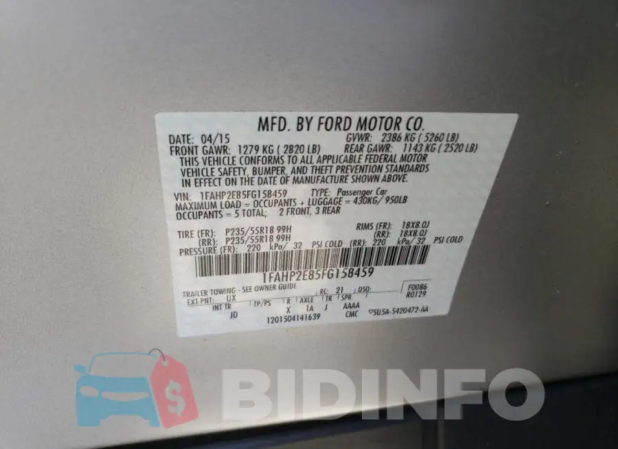 1FAHP2E85FG158459 Photo# 12
