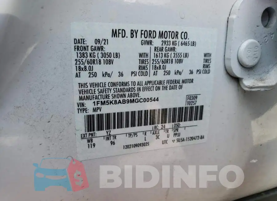 1FM5K8AB9MGC00544 Photo# 12