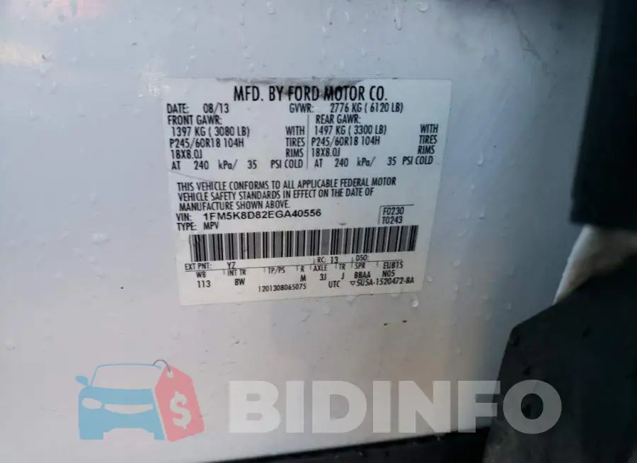 1FM5K8D82EGA40556 Photo# 14