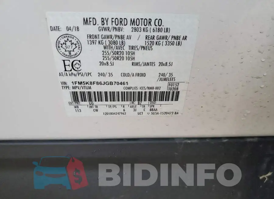 1FM5K8F86JGB70461 Photo# 13