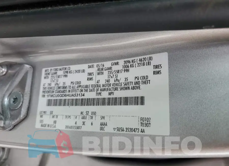 1FMCU0GD6HUA53134 Photo# 14