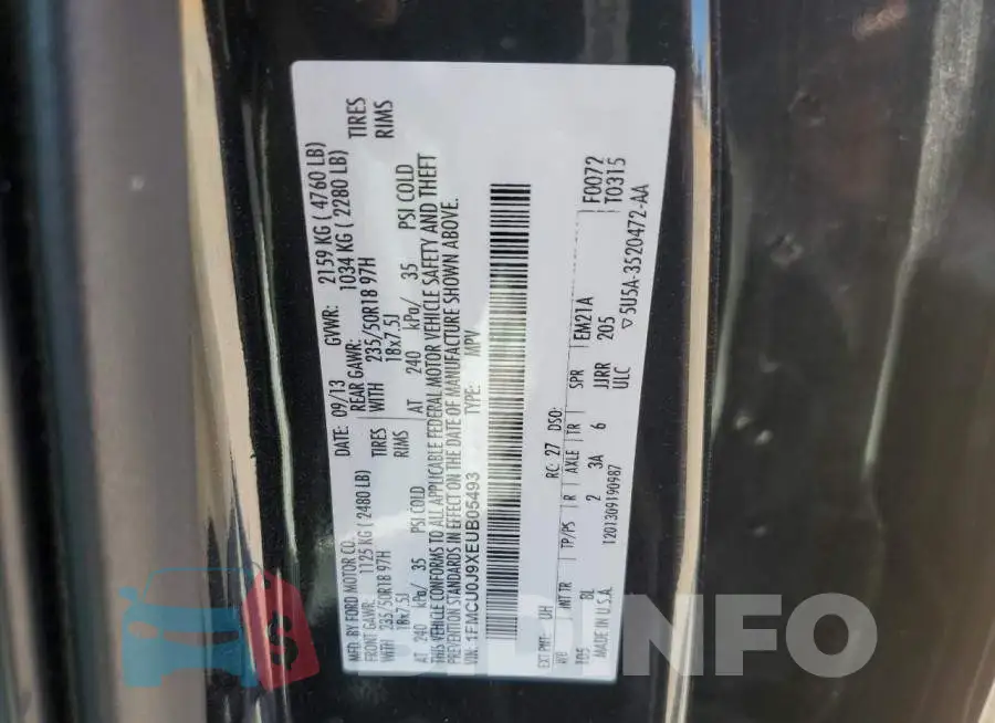 1FMCU0J9XEUB05493 Photo# 12