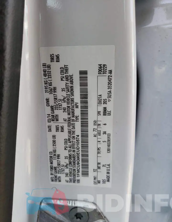 1FMCU9G90EUD10574 Photo# 13
