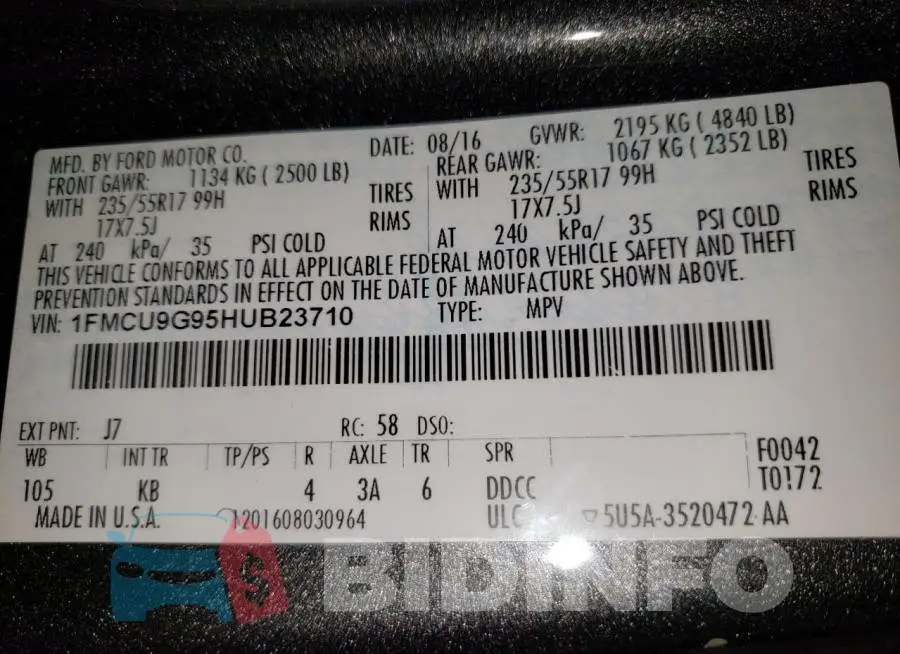 1FMCU9G95HUB23710 Photo# 12