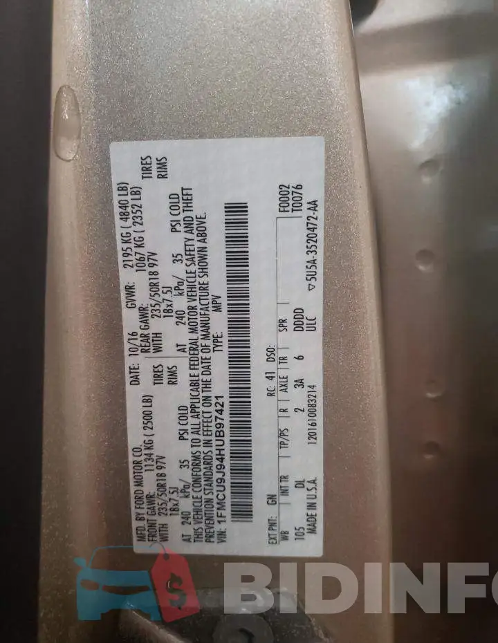 1FMCU9J94HUB97421 Photo# 13