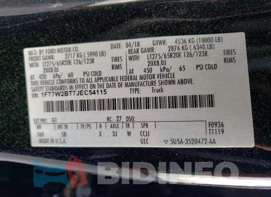 1FT7W2BT7JEC54115 Photo# 12