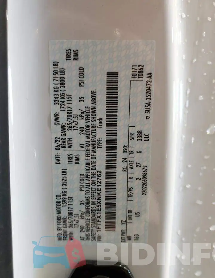 1FTFX1E5XNKE12762 Photo# 12