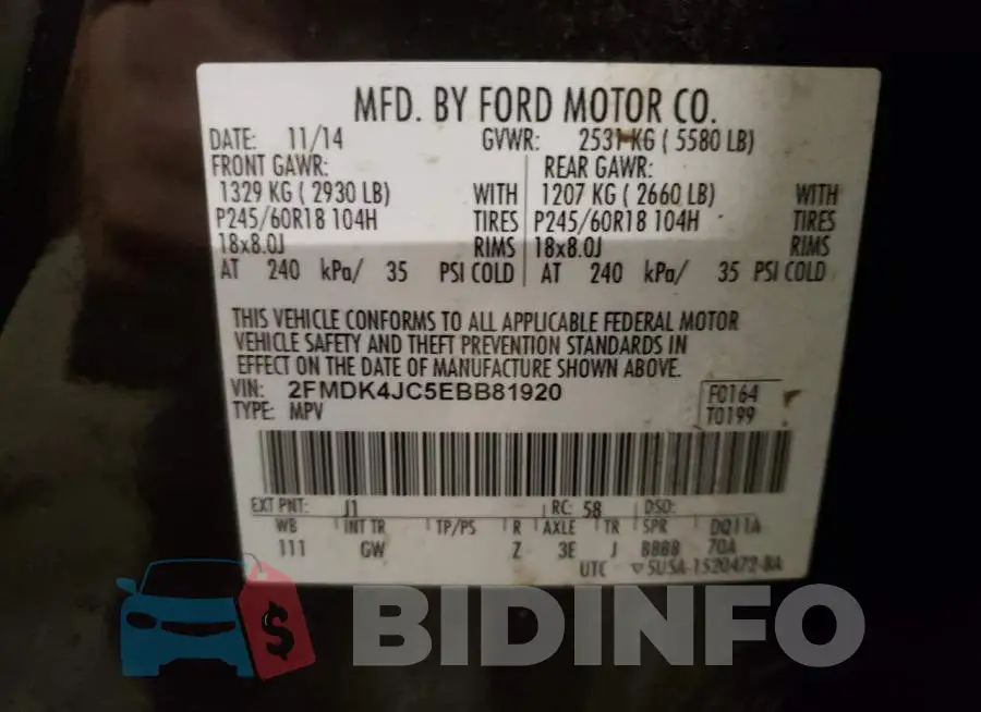 2FMDK4JC5EBB81920 Photo# 12