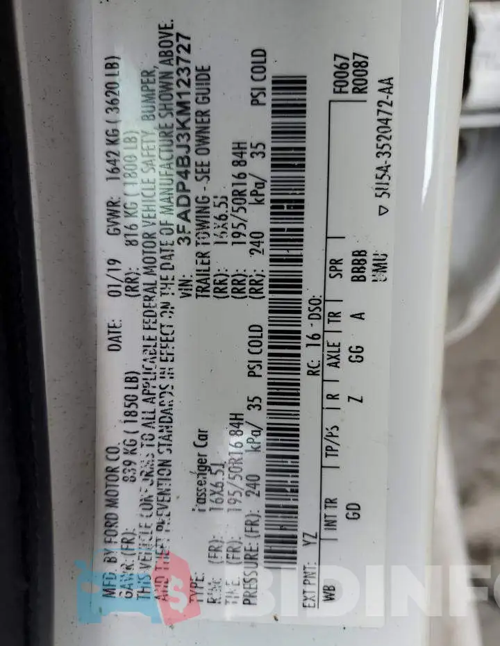 3FADP4BJ3KM123727 Photo# 12
