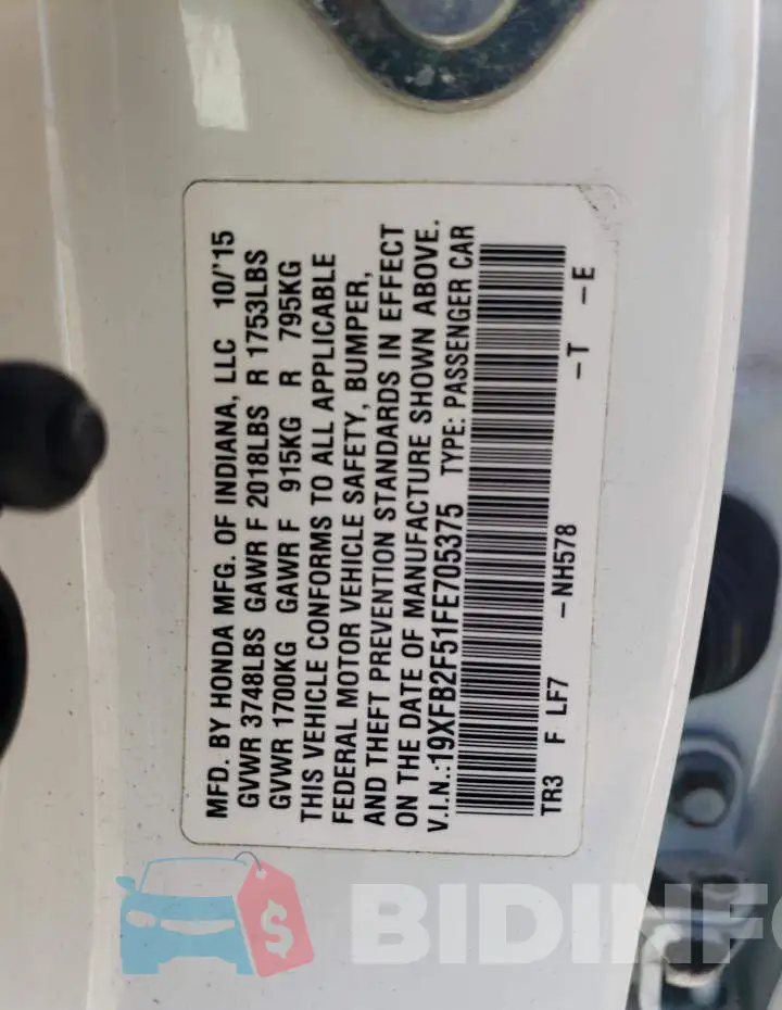 19XFB2F51FE705375 Photo# 12