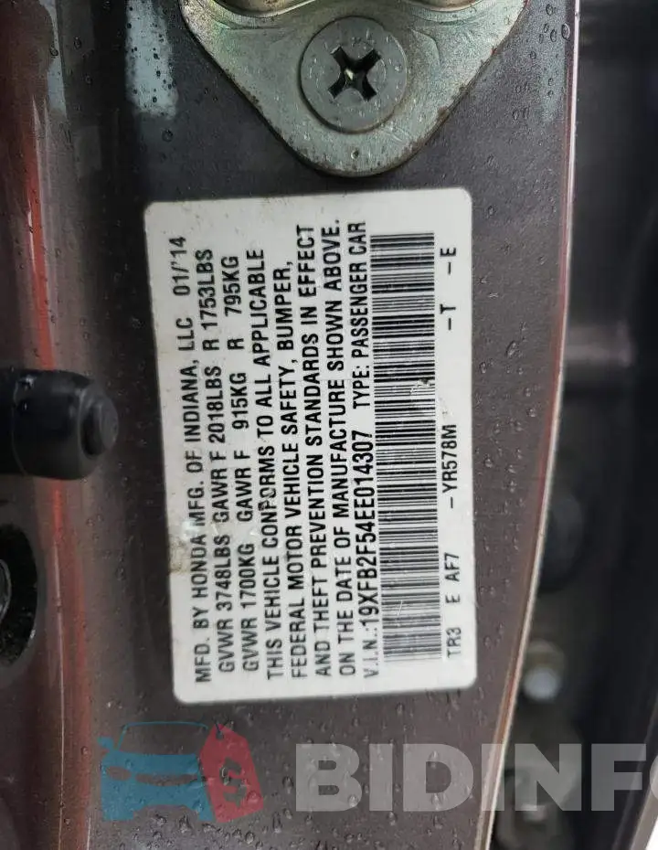 19XFB2F54EE014307 Photo# 12