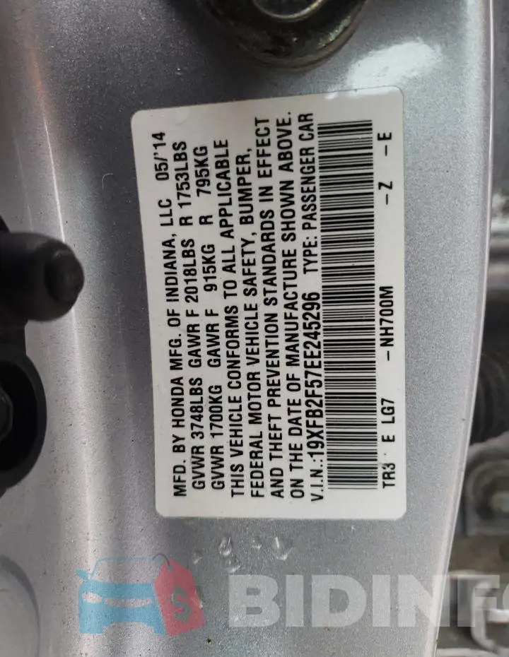 19XFB2F57EE245296 Photo# 12