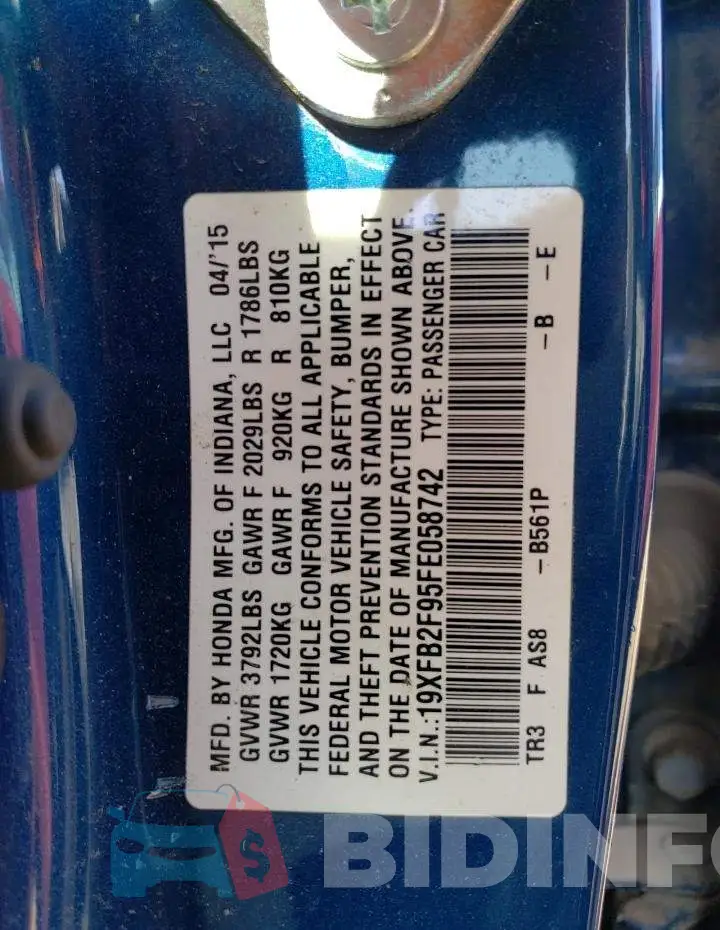 19XFB2F95FE058742 Photo# 12