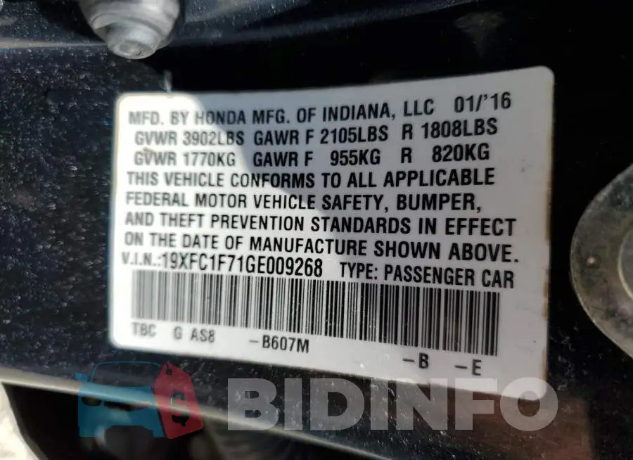 19XFC1F71GE009268 Photo# 12