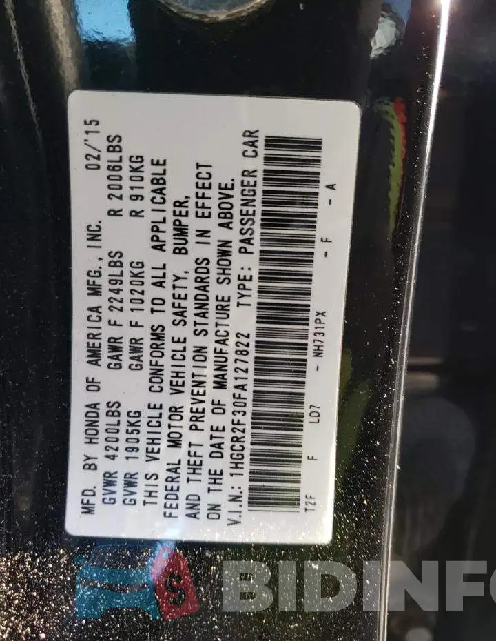 1HGCR2F30FA127822 Photo# 12