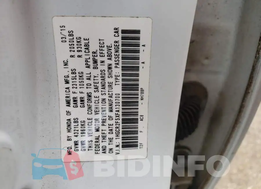1HGCR2F5XFA130700 Photo# 13