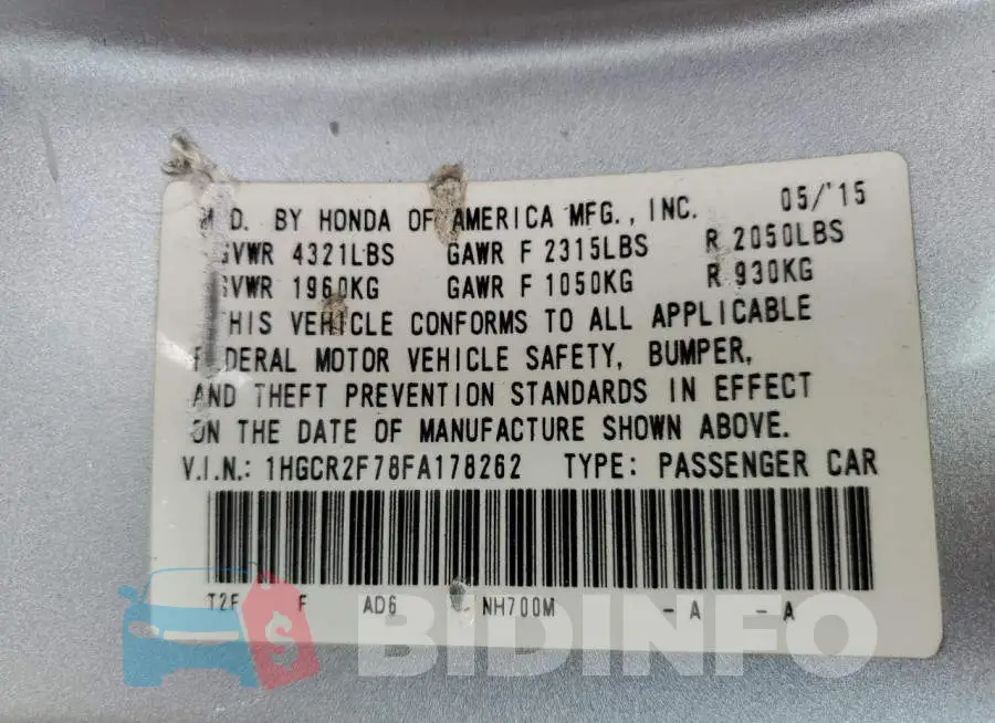 1HGCR2F78FA178262 Photo# 12