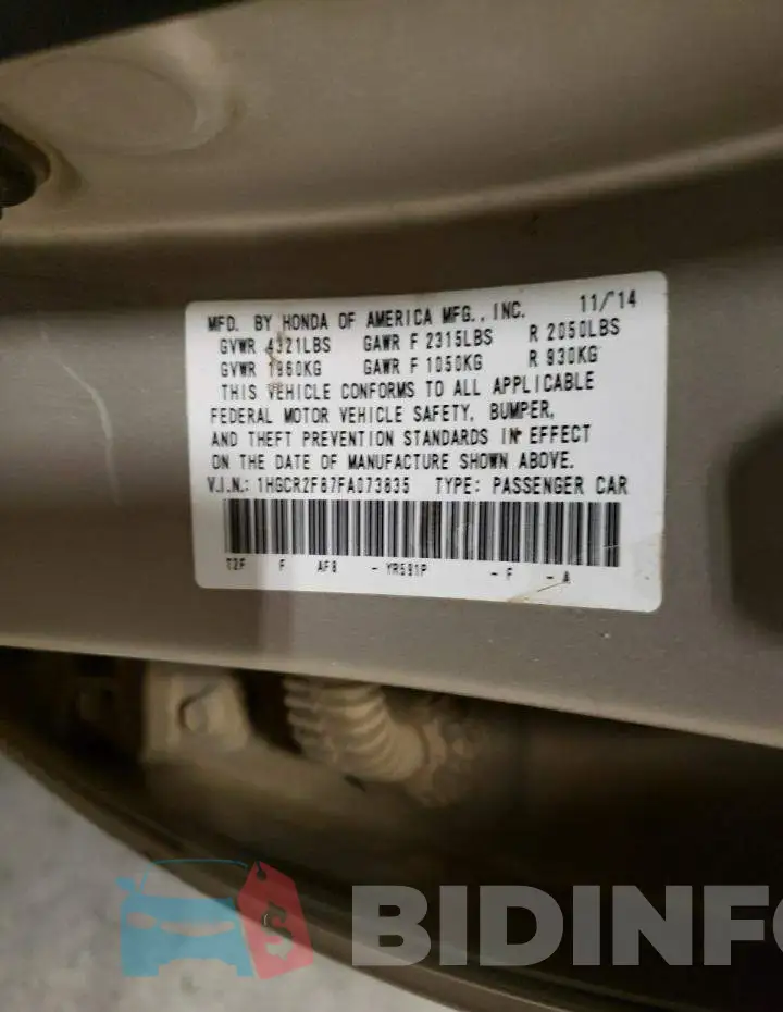1HGCR2F87FA073835 Photo# 12