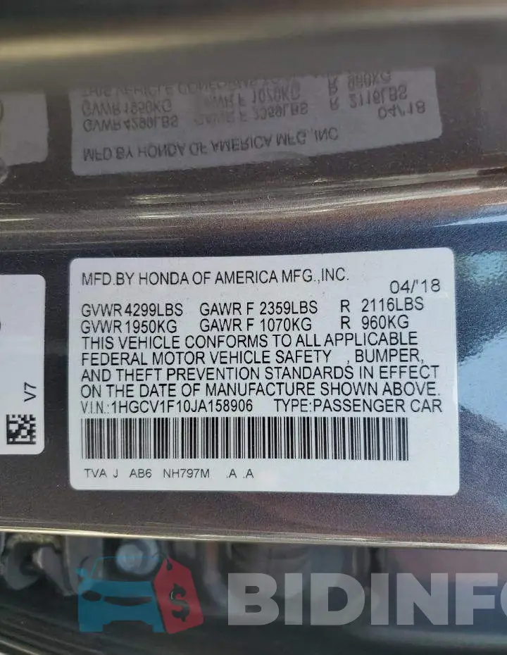 1HGCV1F10JA158906 Photo# 12