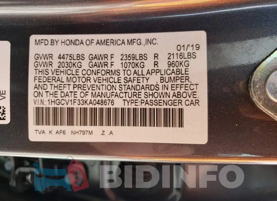 1HGCV1F33KA048676 Photo# 12