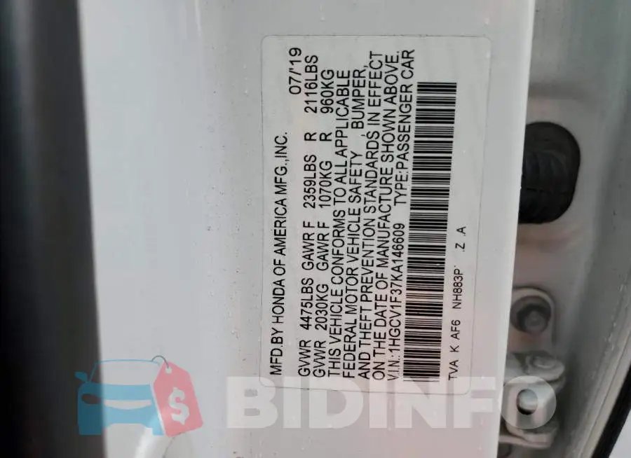 1HGCV1F37KA146609 Photo# 12