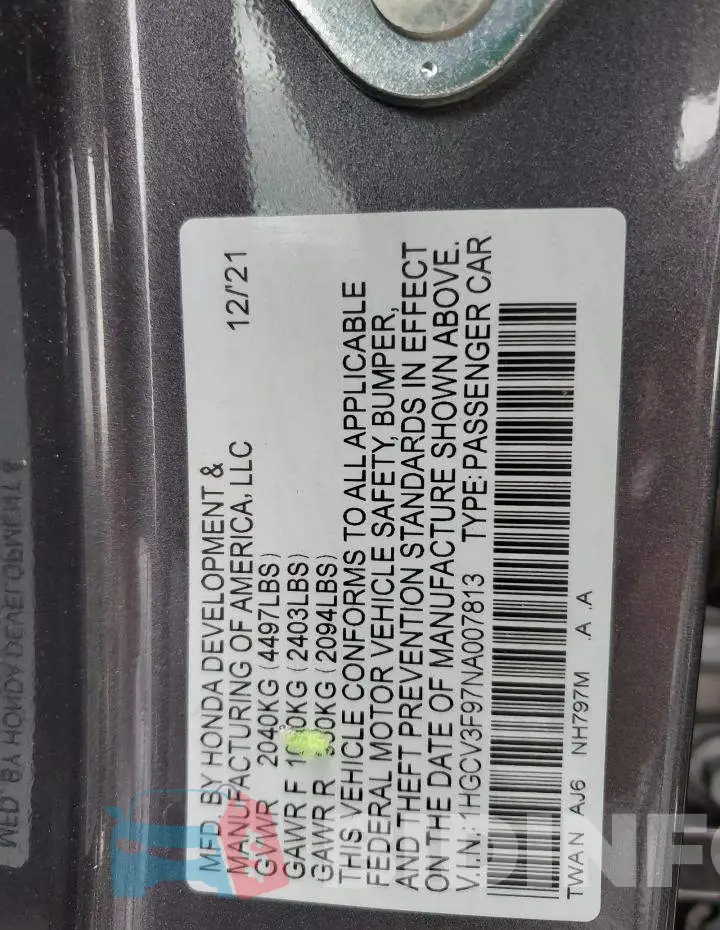 1HGCV3F97NA007813 Photo# 12