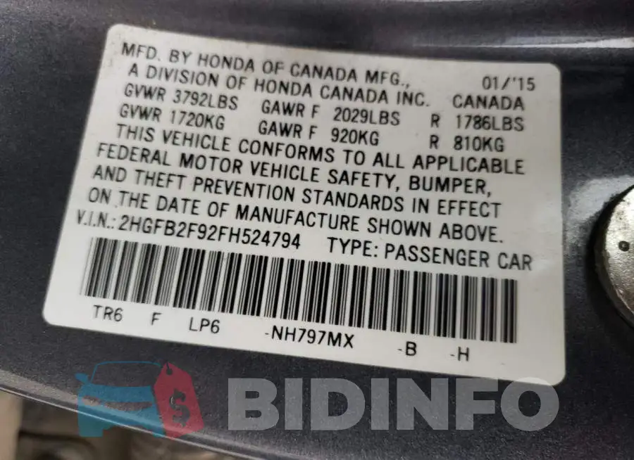 2HGFB2F92FH524794 Photo# 10
