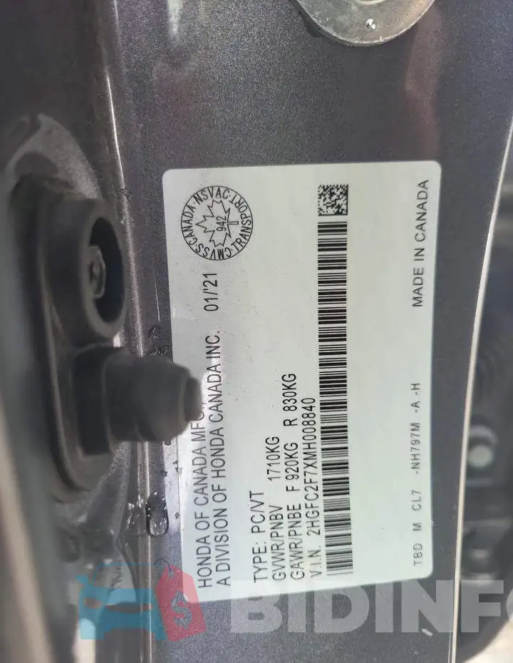 2HGFC2F7XMH008840 Photo# 12