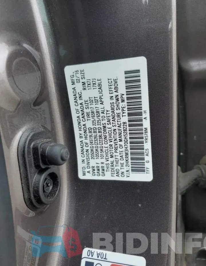 2HKRM3H70GH528228 Photo# 14