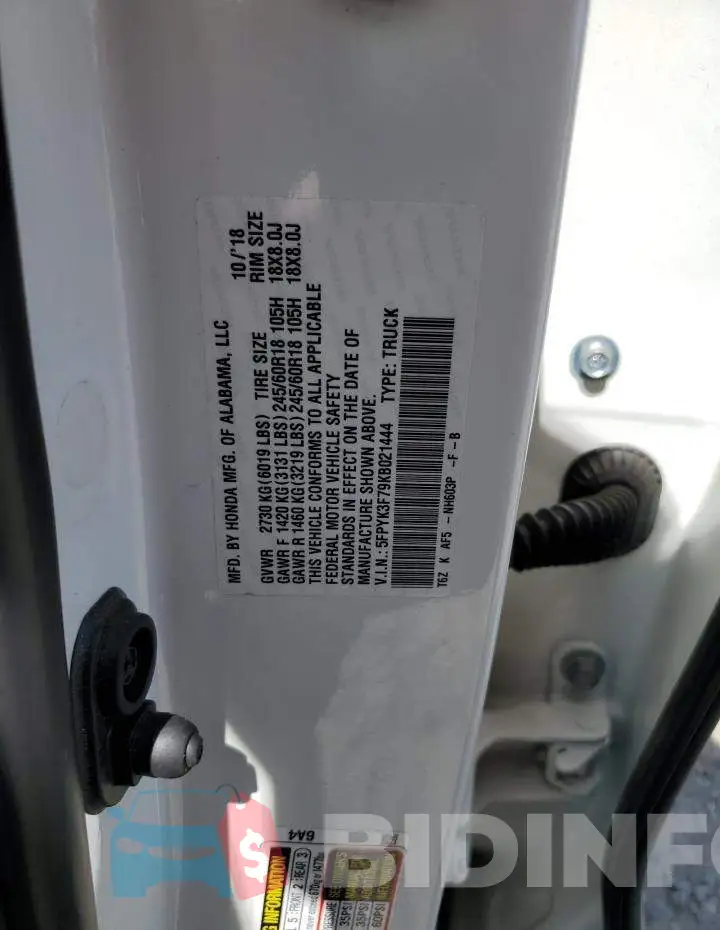 5FPYK3F79KB021444 Photo# 12