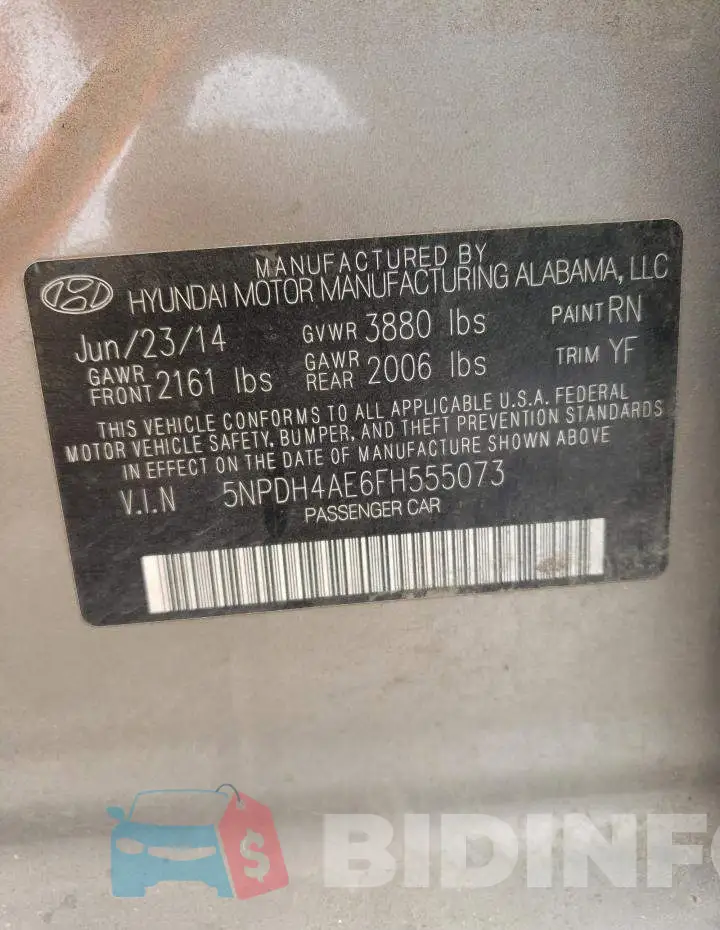 5NPDH4AE6FH555073 Photo# 12