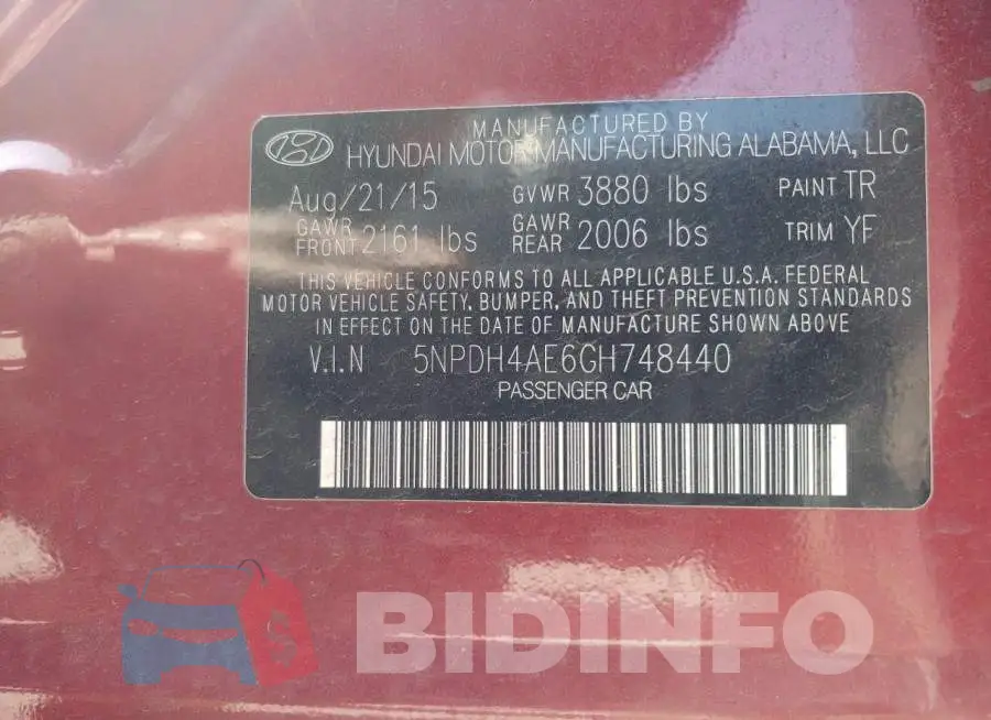 5NPDH4AE6GH748440 Photo# 12