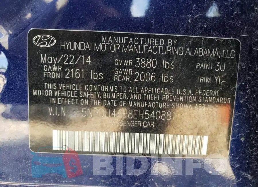 5NPDH4AE8EH540881 Photo# 13