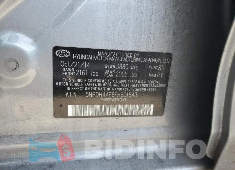 5NPDH4AE8FH601843 Photo# 12