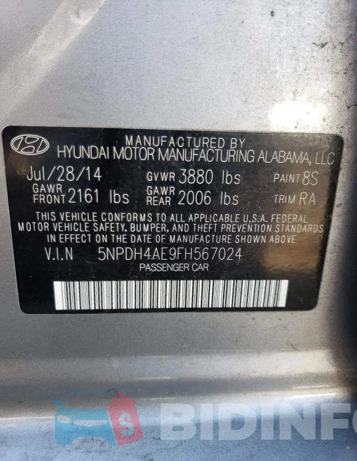 5NPDH4AE9FH567024 Photo# 12