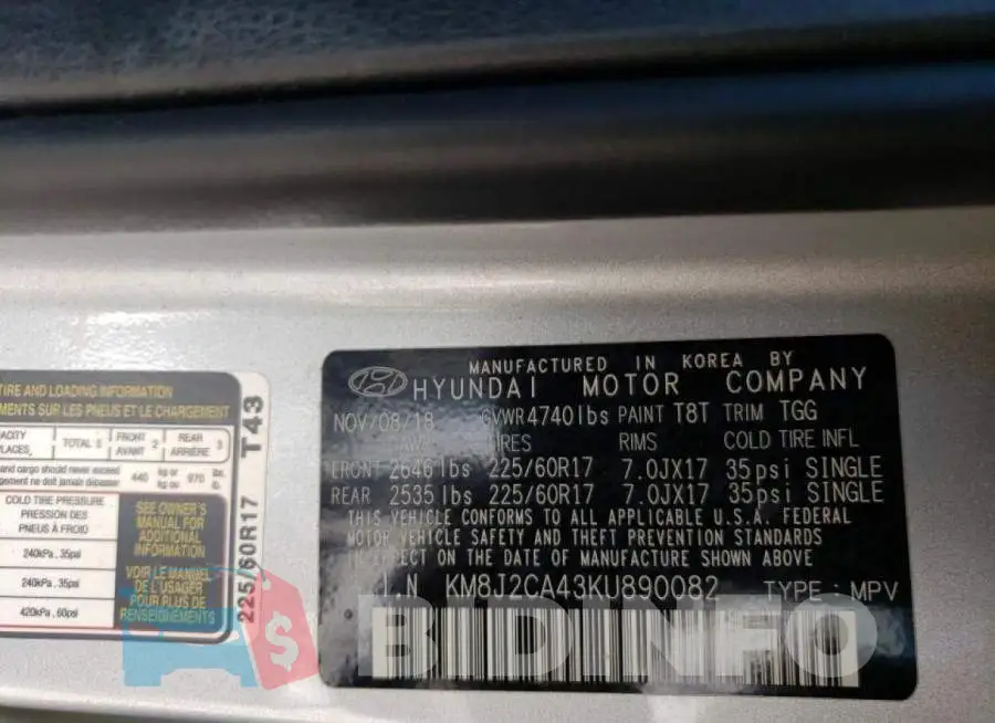 KM8J2CA43KU890082 Photo# 13