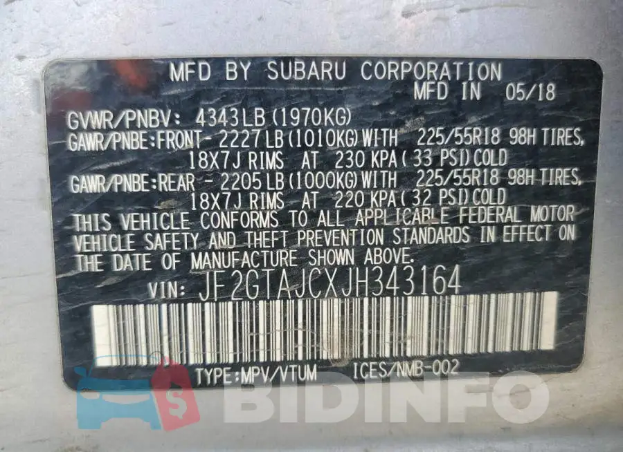 JF2GTAJCXJH343164 Photo# 12