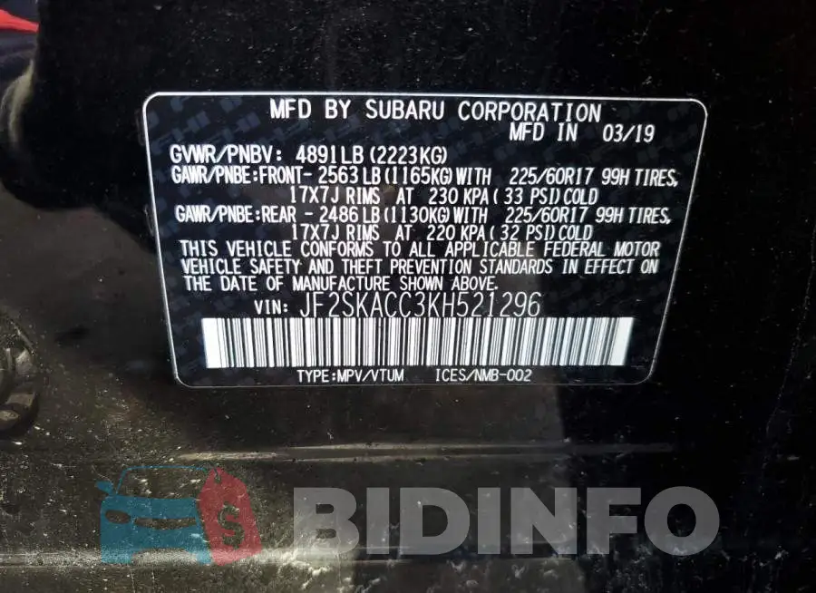 JF2SKACC3KH521296 Photo# 13