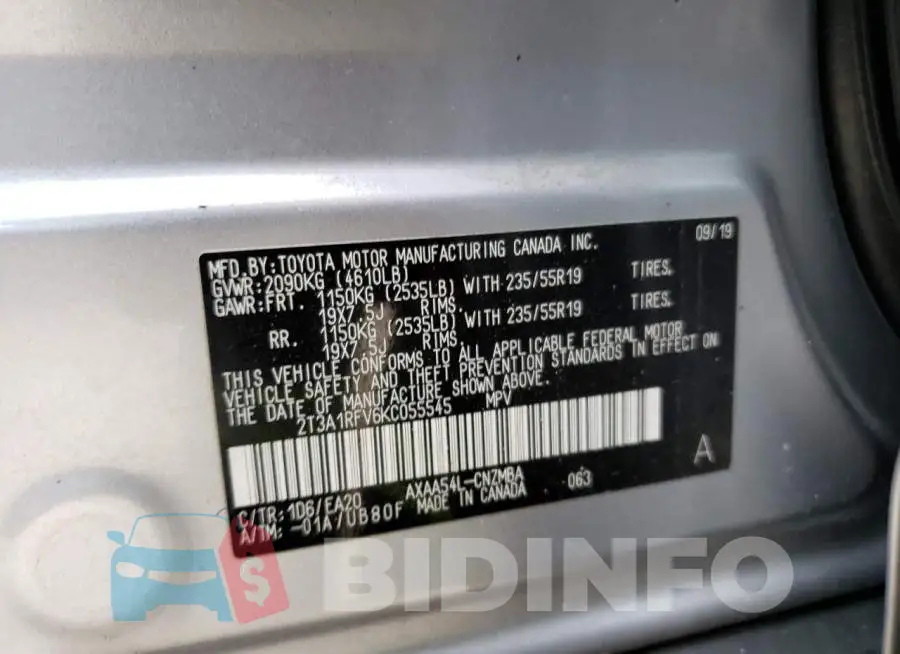 2T3A1RFV6KC055545 Photo# 14