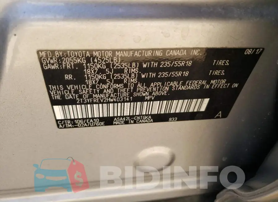 2T3YFREV2HW403141 Photo# 12