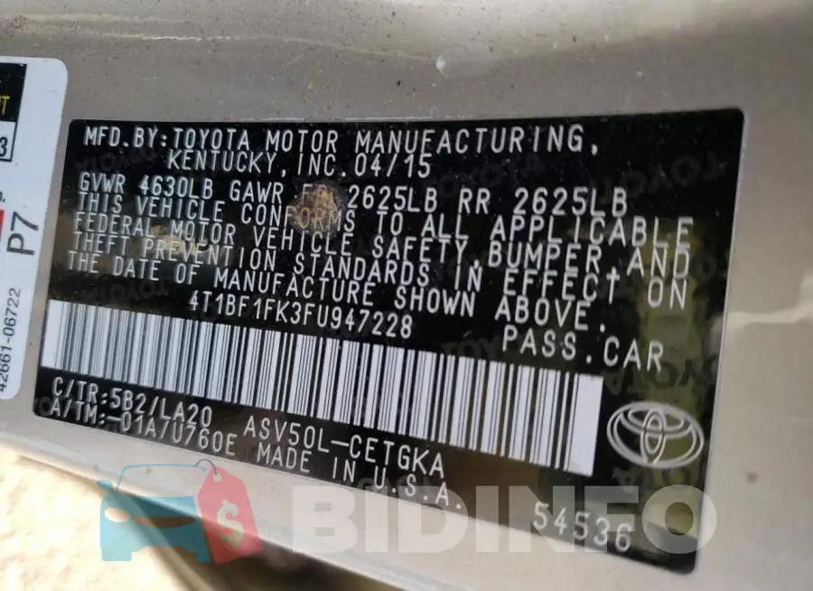 4T1BF1FK3FU947228 Photo# 12